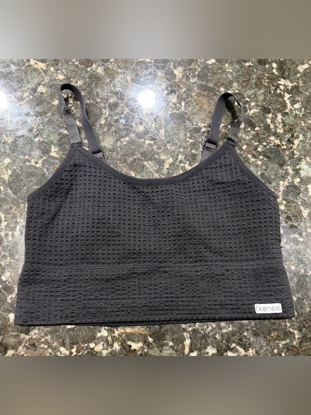 Kensie Black Waffle-Knit Sports Bralette 🖤 Size 1X 🖤 May Fit Like A Large